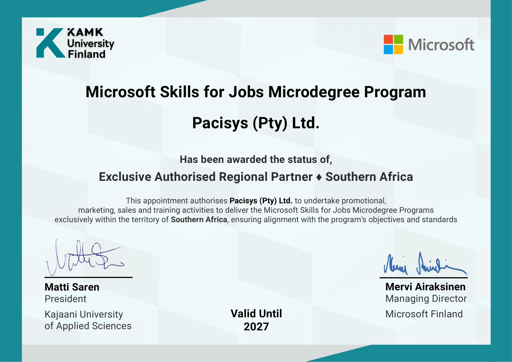 Pacisys Microsoft Skills for Jobs Microdegree certification and accreditation certificate